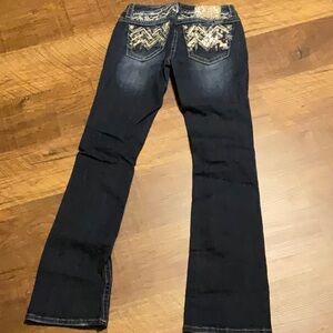 Miss Me Blue Boot Cut Jeans with Embroidered Design